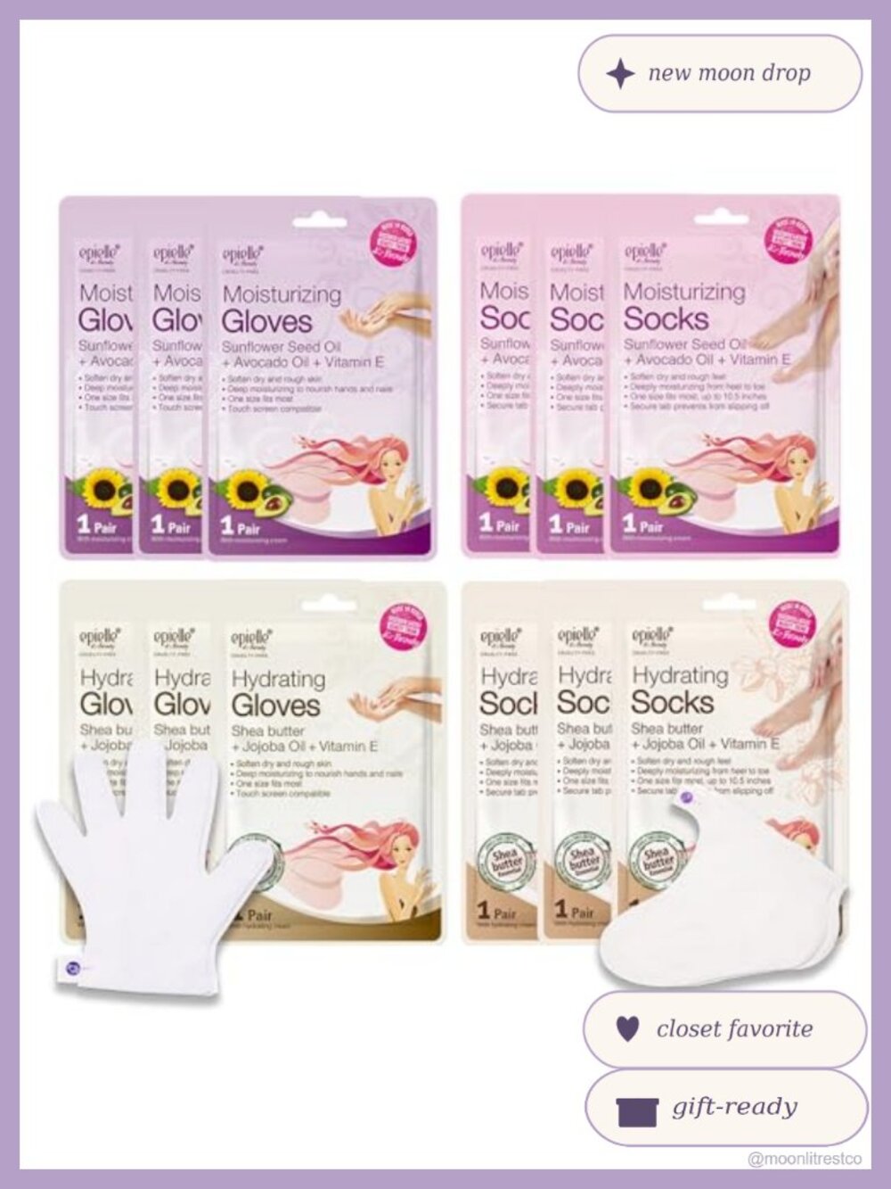 Epielle Hydrating Hand & Foot Masks Set Korean Skincare Spa Gift for Women